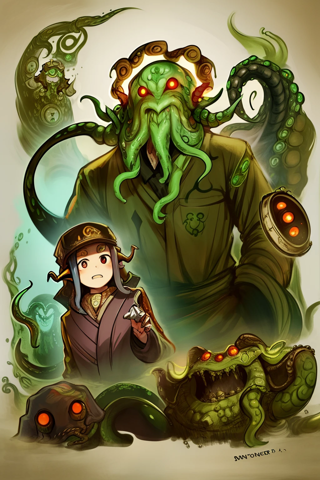 Cthulhu,Monster,(tentaculata:1.35)，A polluted underwater world，Gloomy picture，(Nuclear contamination:1.35)，（face:1.35）,（sarcoma：1.35）