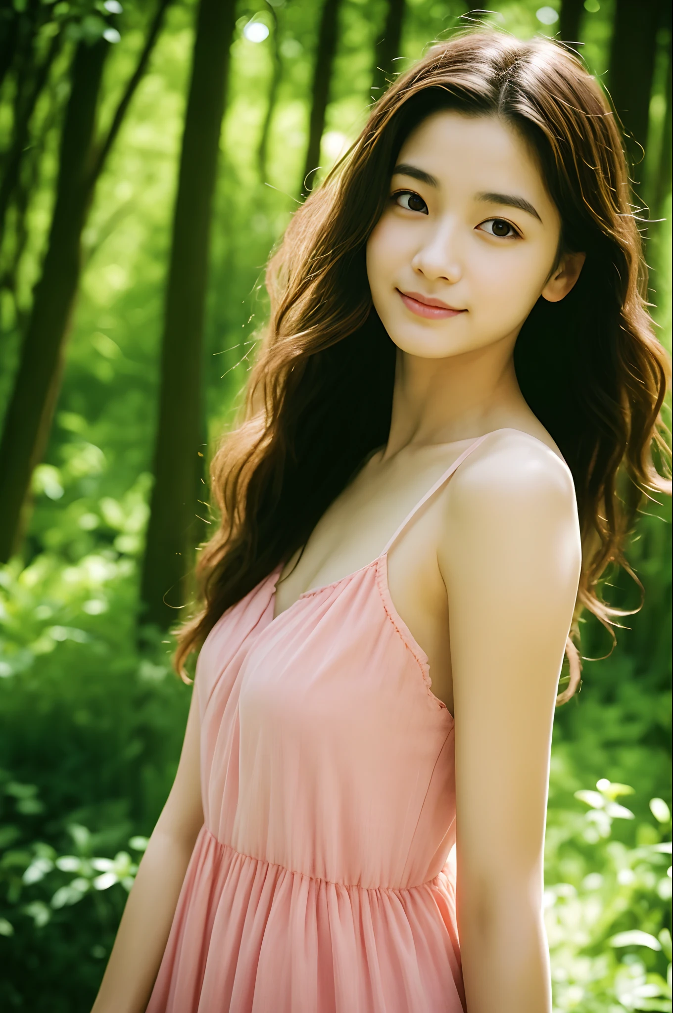 excellent quality, masterpiece, High Resolutiupon, 1 girl, blush, (cute smile: 0.8), star eyes, chinese hanfu, hair accessory, jewelry, beauty, upon_body, Tyndall effect, realistic, peach blossom forest, light edge, Two-tupone Lighting, (high detail skin: 1.2), 8k UHD, Digital single-lens reflex camera, soft light, high quality, volume lighting, Voyeurism, photograph, High Resolutiupon, 4k, 8k, background blur