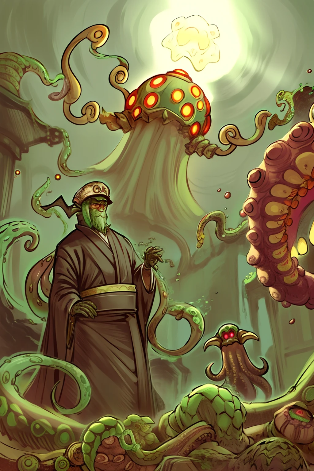 Cthulhu,Monster,(tentaculata:1.35),A polluted underwater world,Gloomy picture,(Nuclear contamination:1.35),(face:1.35),(sarcoma:1.35)