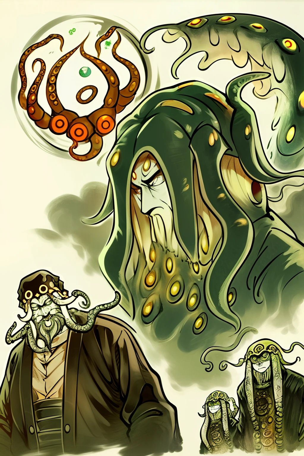 Cthulhu,Monster,(tentaculata:1.35)，A polluted underwater world，Gloomy picture，(Nuclear contamination:1.35)，（face:1.35）,（sarcoma：1.35）