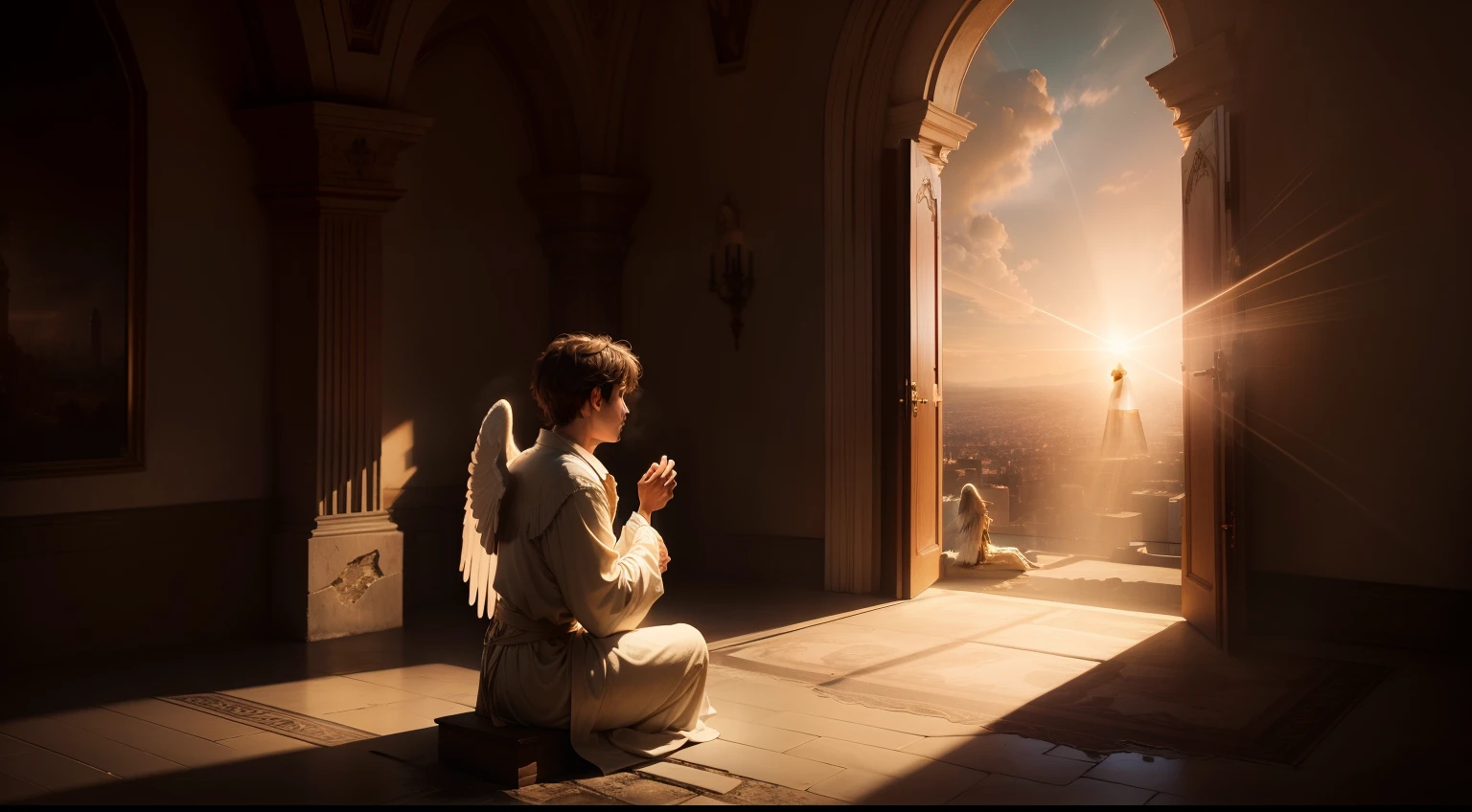 angel talking to god, bright light, hdr, 4K resolution