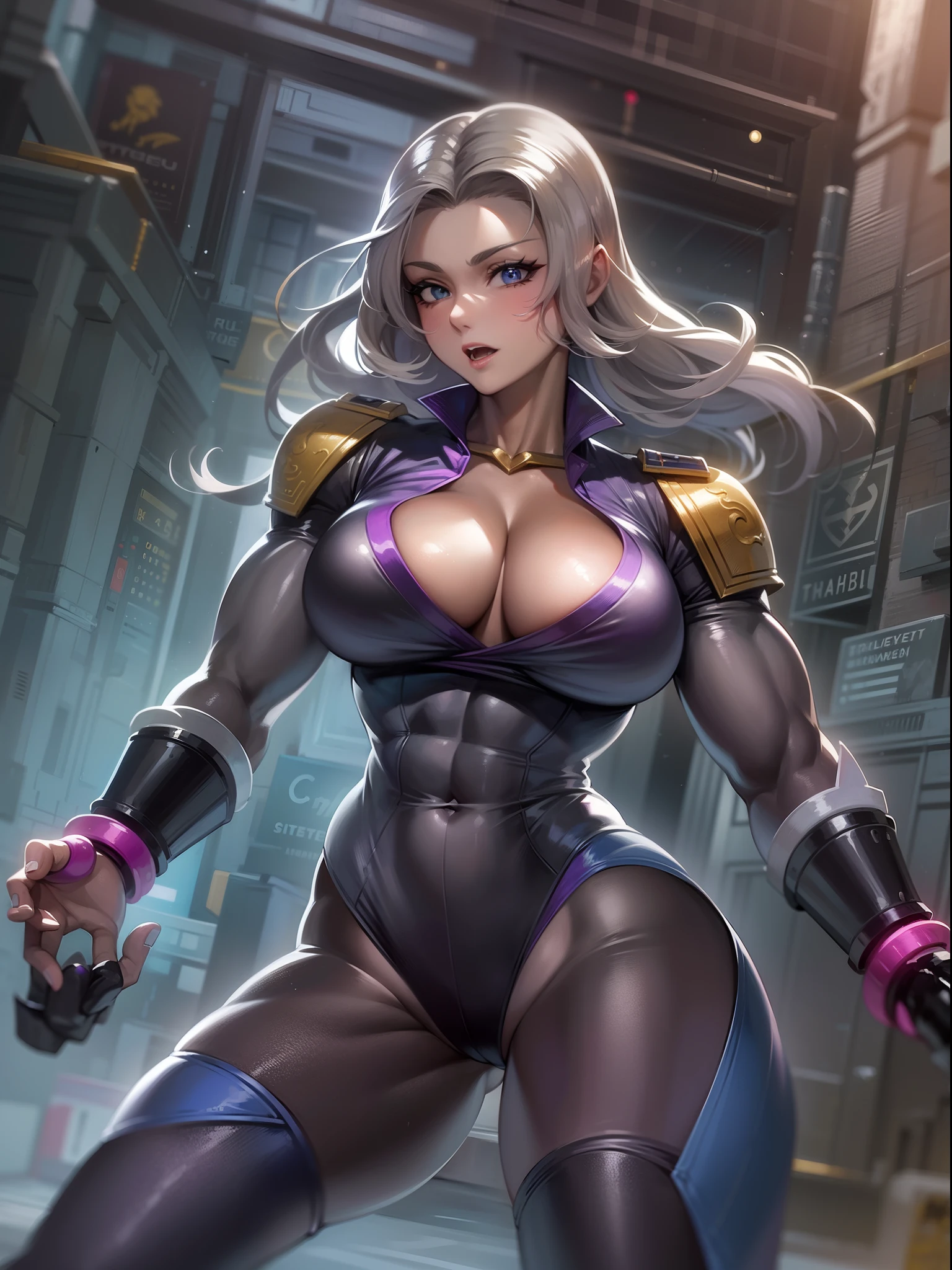 Transcendent beauty illustration、Female Officer、Muscular beauty、８K、(Super super big  1.5)、Muscle Murasaki Shikibu、street fighter,motal kombat,