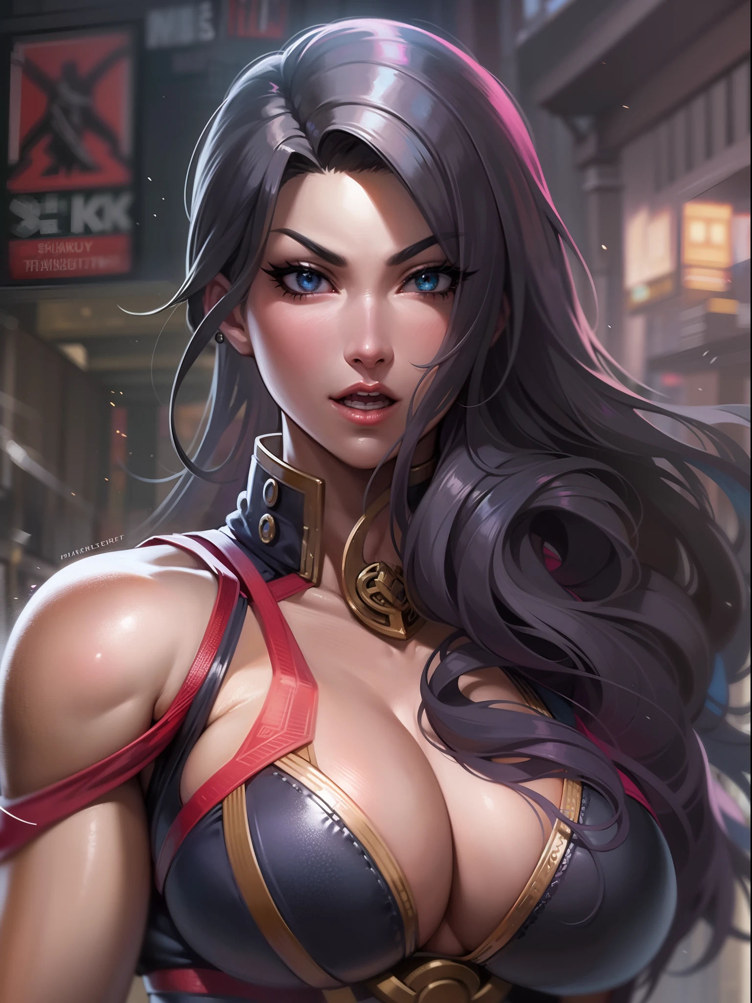 Transcendent beauty illustration、Female Officer、Muscular beauty、8K、(Super super big chest 1.5)、Muscle Murasaki Shikibu、street fighter,motal kombat,