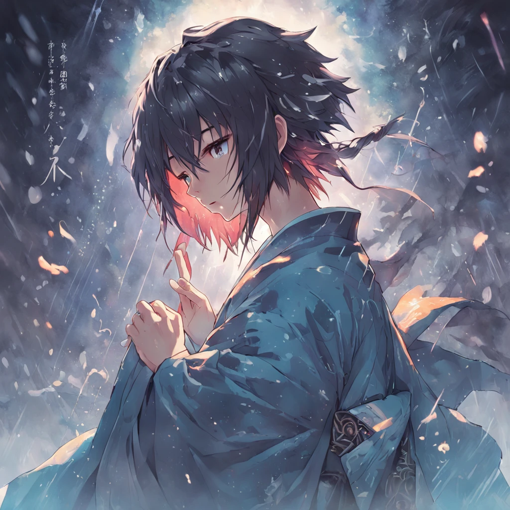 Anime girl in kimono praying in the rain, flowing hair and long robes, handsome guy in demon killer art, by Yang J, Cai Xukun, anime wallaper, heise jinyao, Daoism, By Yuumei, bian lian, Taoist, Inspired by Bian Shoumin, Guviz-style artwork, anime beautiful peace scene