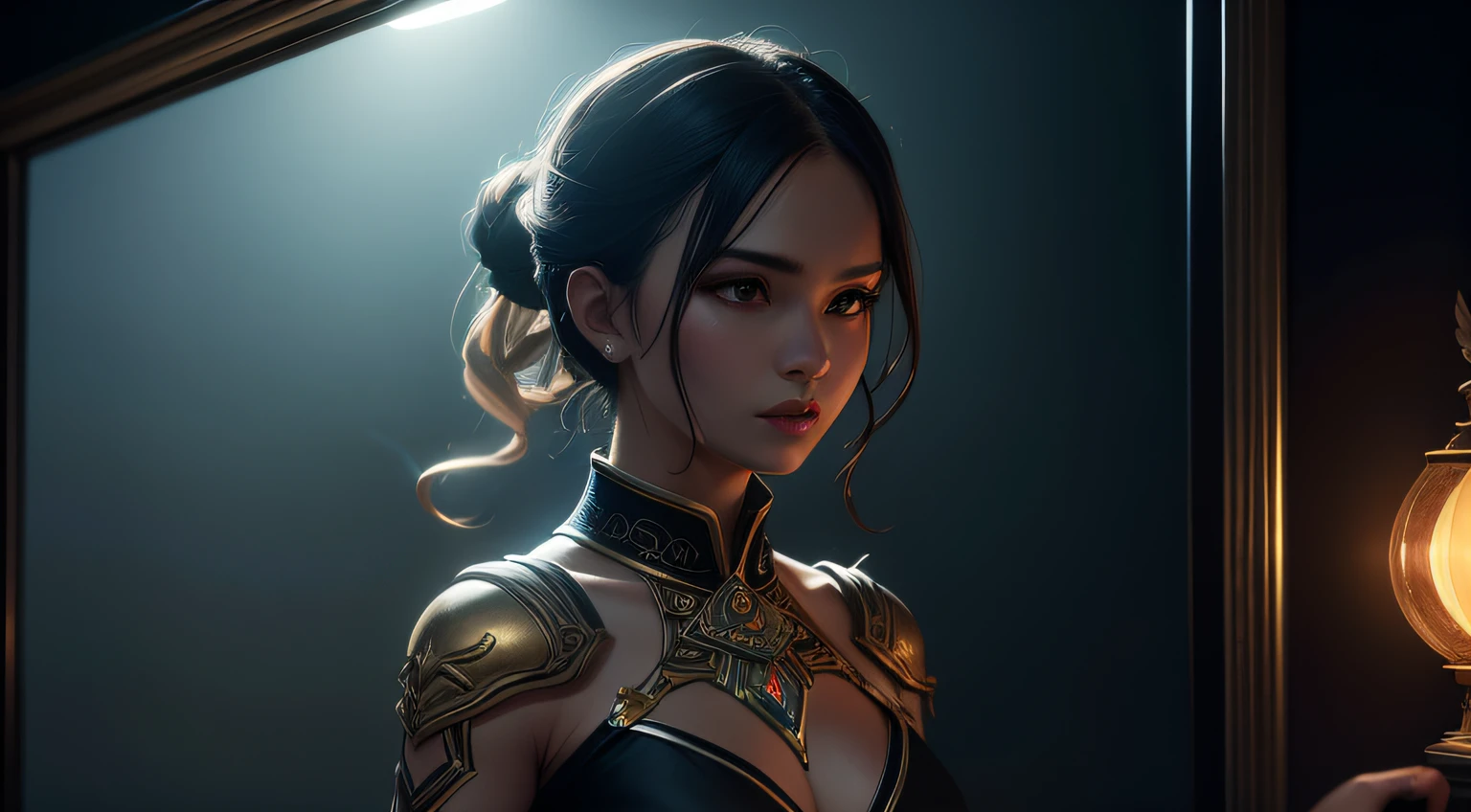 Kizi,Delicate face,the detail,armor,darkly,tmasterpiece,high qulity