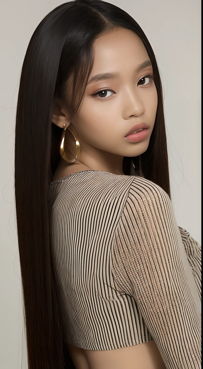 one African model ,Unique details, Y2K virtual fashion, Near future, Curvilinear details , double eyelid, simple background