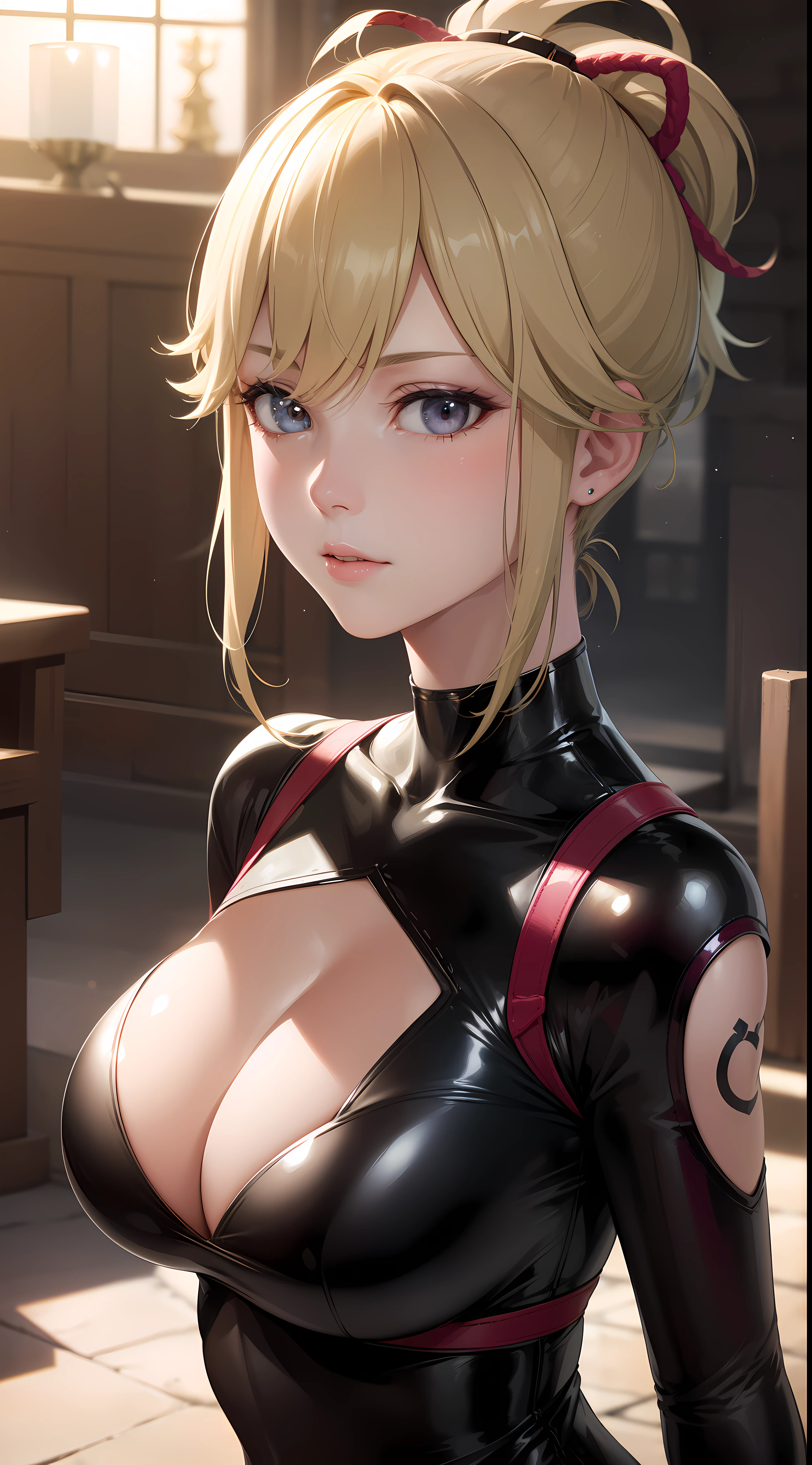 official art,extremely detailed CG unity 8k wallpaper, perfect lighting,Colorful, Bright_Front_face_Lighting,shiny skin, (masterpiece:1.0),(best_quality:1.0), ultra high res,4K,ultra-detailed, intricate details, photography, photorealistic, 8K, HDR, highres, absurdres:1.2, Kodak portra 400, film grain, blurry background, bokeh:1.2, lens flare, (vibrant_color:1.2), 1girl, kuki shinobu, full latex bodysuit:1.4, latex mask:1.4, (large breasts:1.3, cleavage see through), (mature female), 25yo, (half body shot, upper body),
