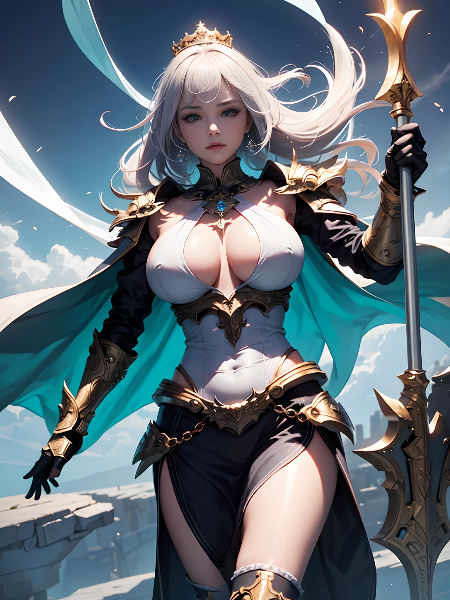 offcial art, Unity 8k壁纸, hyper-detailing, tmasterpiece, best qualtiy, A woman who is, (The is very detailed), (RAW photos, best qualtiy), (realisticlying, realisticlying:1.3), k hd, Open Your Mouth Lightly, Ultra detailed complex 3D rendering of the face, (huge tit:8.8), (highly detailedskin:1.2), (Expose pervert:1.1), Beautiful Caucasian woman with big ass full soft breasts and white skin(toppless), boobgasm, brunette color hair, eBlue eyes, long whitr hair, ( (Clear silk pink string microbikini)), dynamic angle, Mysterious expressions, Fire effect, Fantasy Background, edge lit, Sideslit, cinematric light, hyper HD, 8k, filmgrain, best shadow, light particules, detailed skin textures, Detailed jewel armor texture, 详细的脸, Complicated details, super detailing, brightly, strong, Silver armor,, Elongated abs, have glowing weapons,have a shield,pole,(beautiful huge crown with detail)),shinning eyes,Long purple cloak,fanciful,(Realistis),