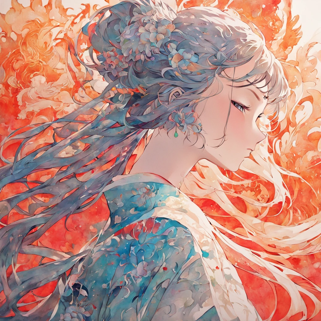 (White background:1.4),(Silhouette of a girl's head, Eyes closed, colorfull long hair, Oriental elements)，(Chinese illustration:1.3，paper art:1.3, Quilted paper art:1.2),( reasonable design, Clear lines, High sharpness,Best quality, Very detailed, Masterpiece, movie light effect, 4K )