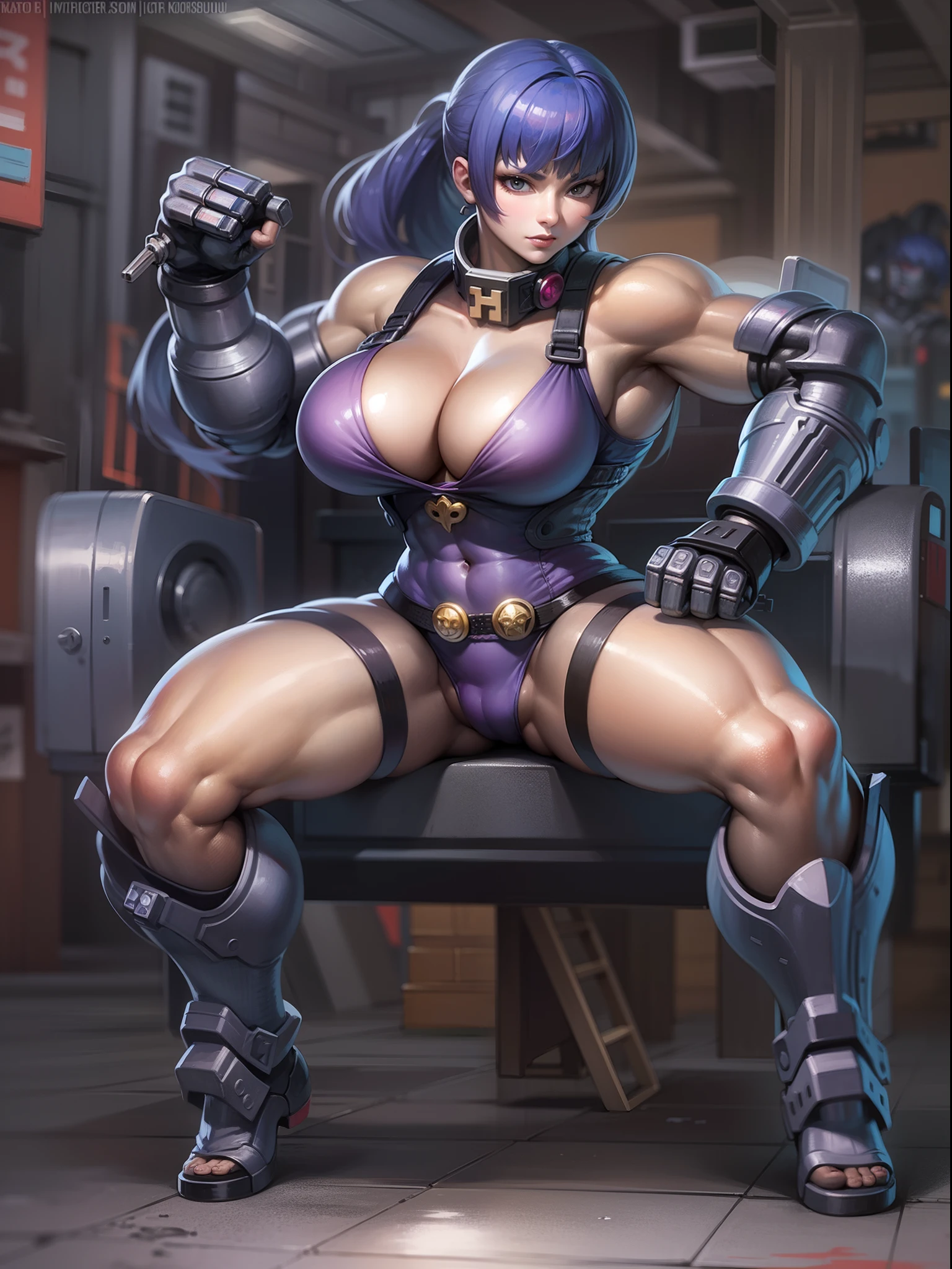 Transcendent beauty illustration、Female Officer、Muscular beauty、8K、(Super super big chest 1.5)、Muscle Murasaki Shikibu、street fighter,mortal kombat,mechanical suits,