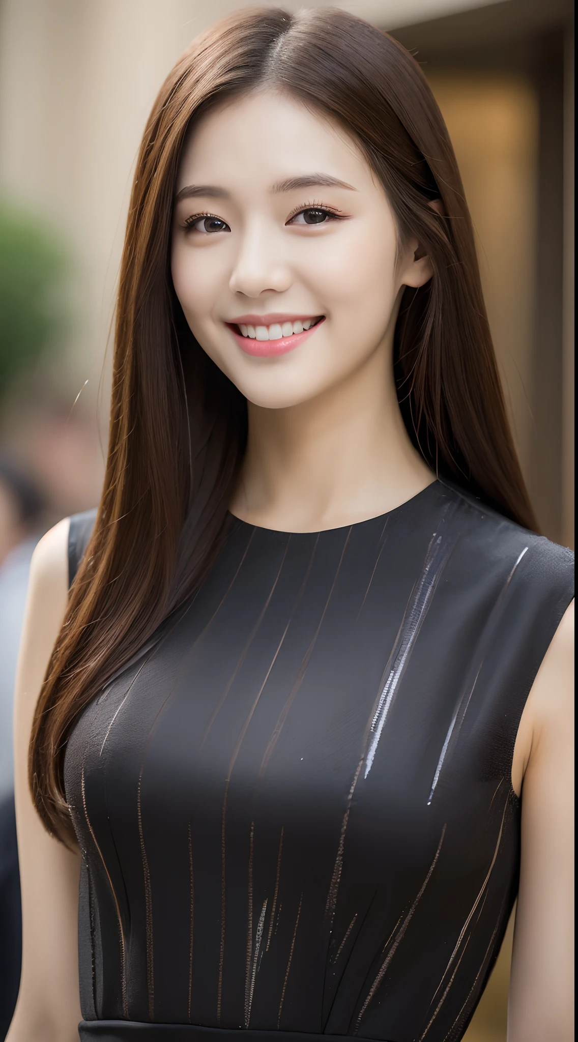 (1 Korean star with royal sister style), ((Best quality, 8K, 巨作: 1.3)), focal point: 1.2, Perfect body proportions: 1.4, (Make a smile), (Ray traching),Watery eyes, Highly Detailed Face and Skin Textur, Fine eyes, Double eyelids, Whitens the skin, (long whitr hair, Air bangs: 1.3), (face round: 1.5), (Lolita prostitute: 1.4), (Lean: 1.6),(black lence stockings: 1.4),(film grain style:1.3),a sense of atmosphere