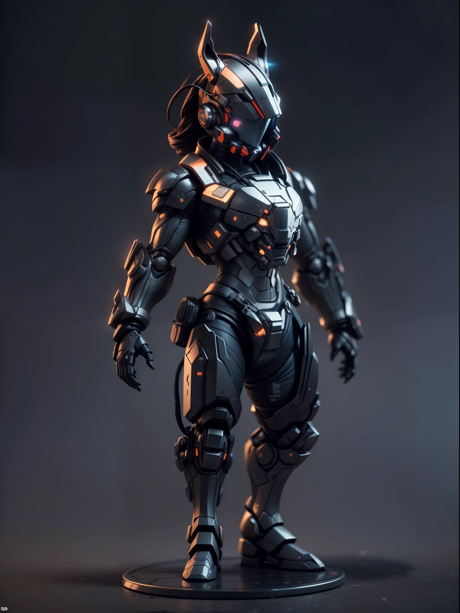 (Blind box toy style:1.3),((Full body shot)),(anthropomorphism),(1 strong horsehead warrior，solo）(((solo))),opaque mask，transparent plastic mecha,dreamy glow, cyberpunk style，Clean black background,black style，(circular base）( Global illumination, Ray tracing, hdr, unreal render,reasonable design, high detail, Masterpiece, Best quality, hyper HD, Cinematic lighting)