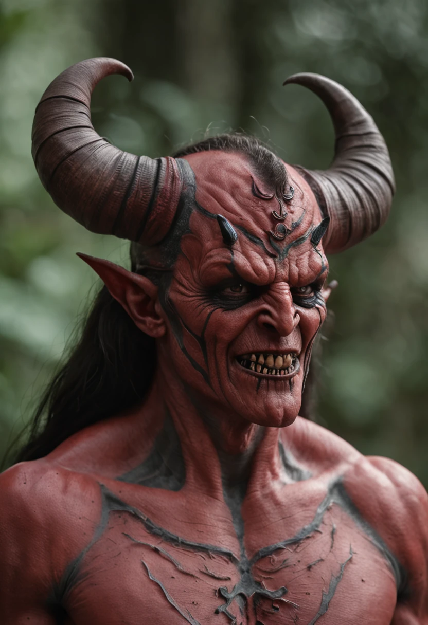 Best quality of masterpiece of a red demon with pointed horns, intricate sarcastic smile, com detalhes insanos, com cara de mal intrincado, dark ambiente, gotic, monstruoso, foco afiado, tatuado, Full Body sharp focus, ambiente escuro, (pele perfeita) (perfecf detalhes do rosto intrincados) arte sombria, Castle ballroom background, Leicaq 2, Nikon, Nikon D850 fotografia de filme 4, --Tinha, --S100, Greg Rutkowisk, renderizado, 16k , fotorrealismo, EOS Digital Rebel T100 18-55mm,