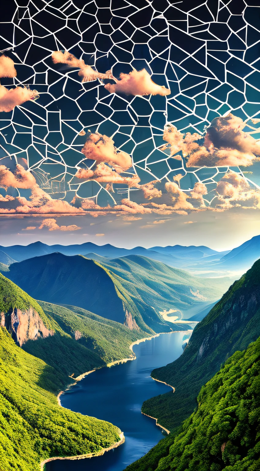 Masterpiece, ultimate quality, Cg unity 8k wallpaper, super delicate, beautiful sky and clouds, rich natural scenery, cliffs, lakes and rivers, waterfalls and flying water, beautiful green mountains, no trace of people, excellent scenery, has already won a photo contest, background Blurring, full depth of field, HDR high dynamics, true restoration, intricate, extreme details, dramatic presentation, perfectly presenting the style of midjourney art.
