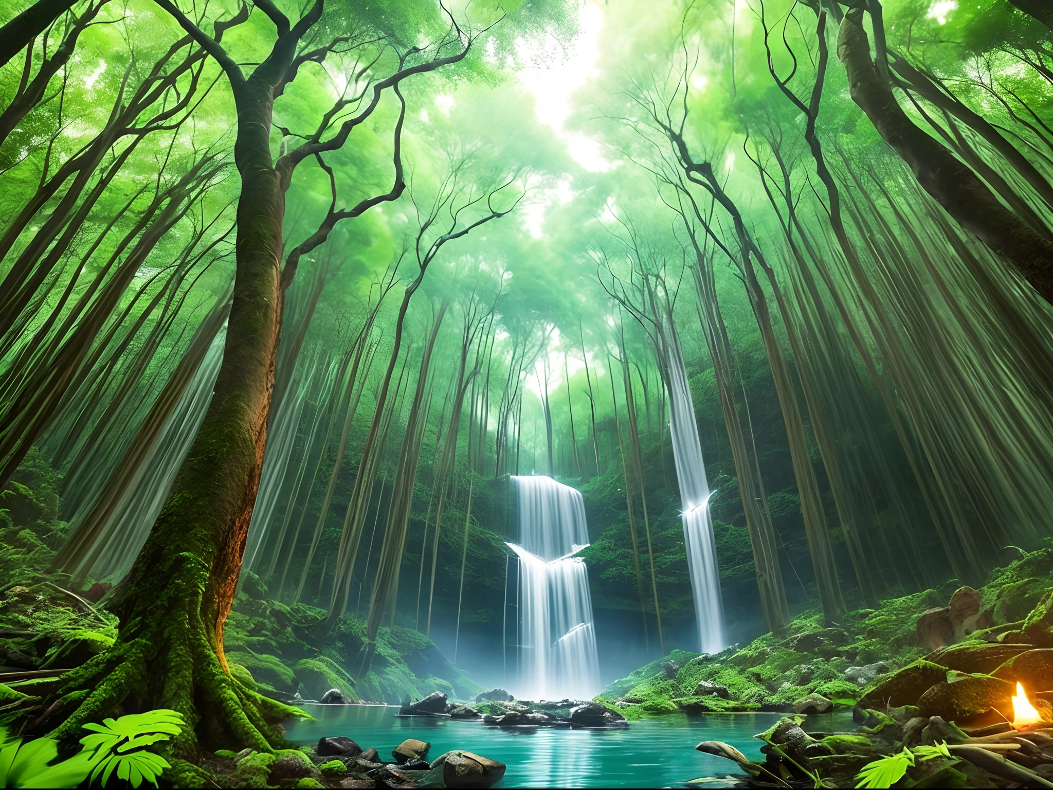 Capture the enchantment of a lush forest thriving within the Earth's core. Picture towering trees, bioluminescent flora, and ethereal creatures, offering a glimpse into the hidden wonders of the Hollow Earth, ar --auto --s2