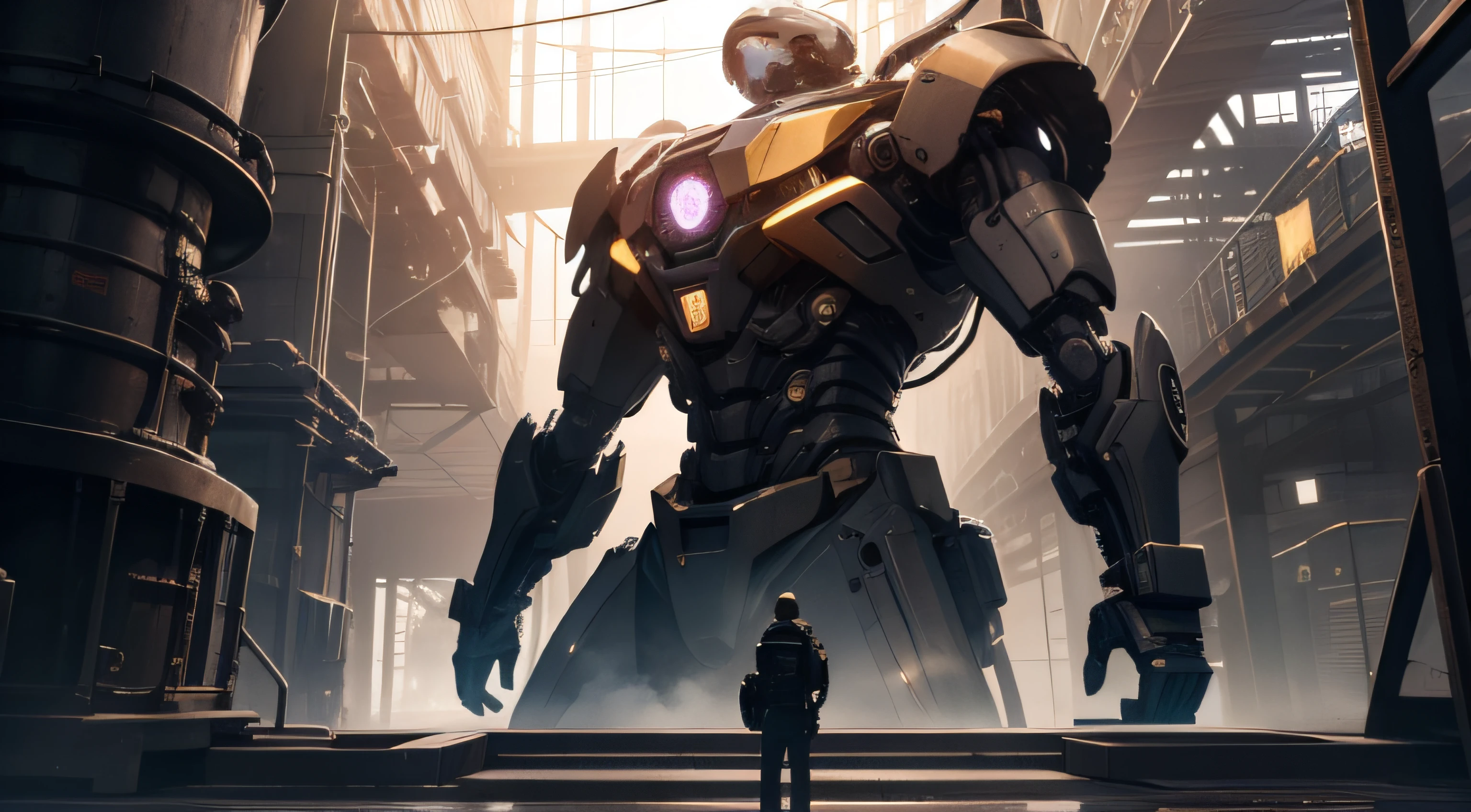 This scene highlights the idea that machinery, despite its mechanical nature, can carry and transmit emotions such as love and warmth. Figures interact with intricate machinery, representing the fusion of technology and human emotions. The environment reflects the blend of innovation and sentiment, creating a poignant atmosphere. This portrayal captures the essence of how machinery can embody and convey deep emotions, rendered with detail and a palette that mirrors the interplay of technological precision and heartfelt connections.