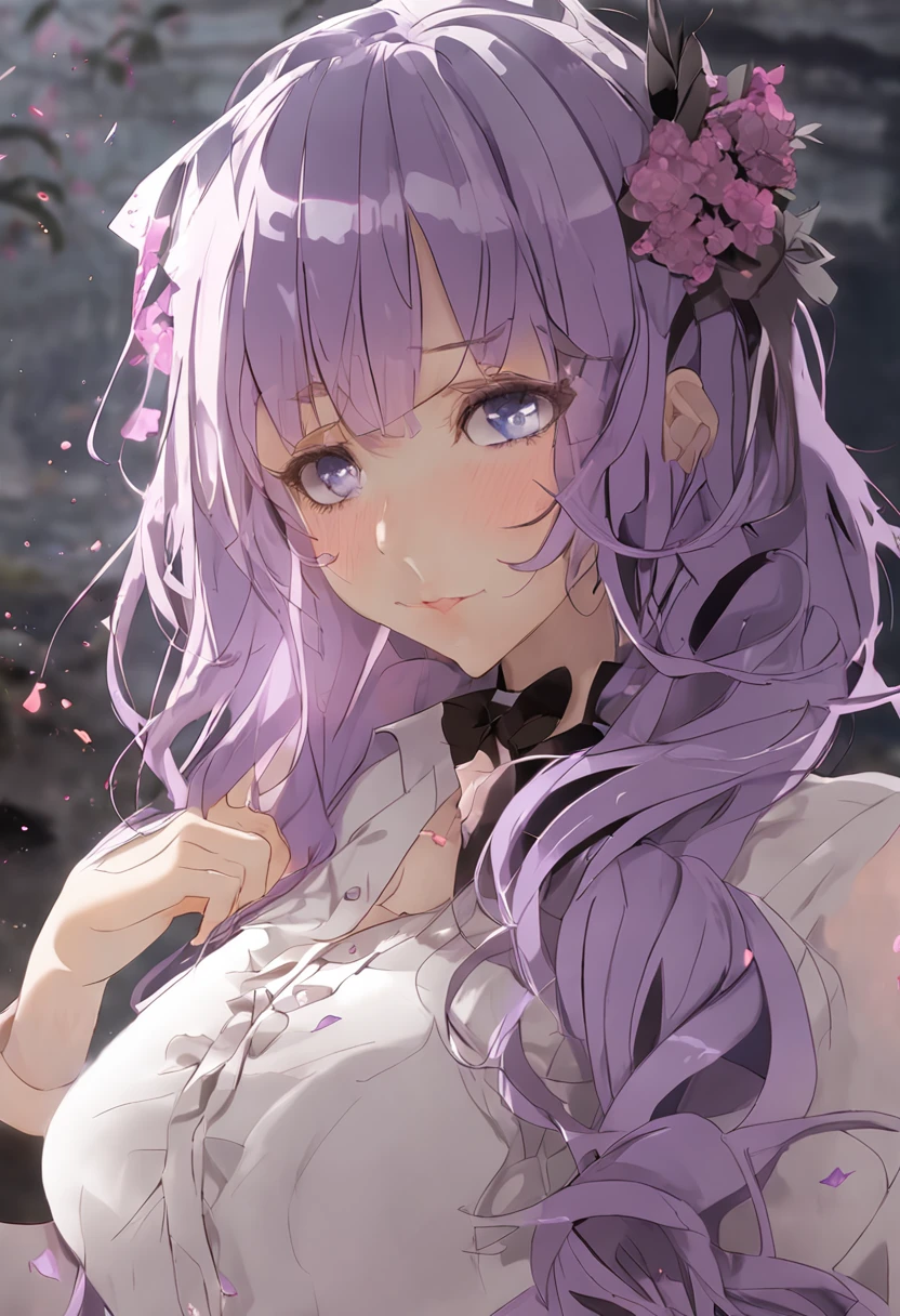 female, 16 year, 150 cm, lilac hair color, violet eye color, vital statistics B70(A)/W54/H77