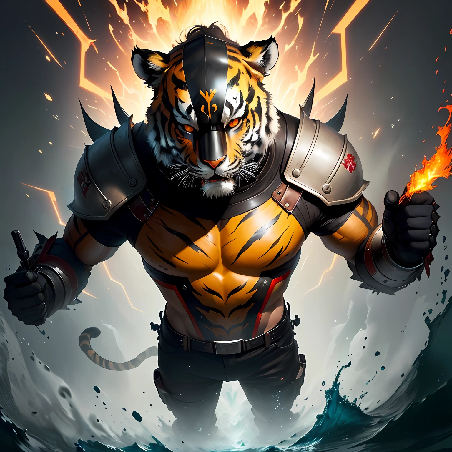 Tiger head man,Pensec mask。Mask nostrils jet。The main body machinery is black gold,Tiger eyes are red。