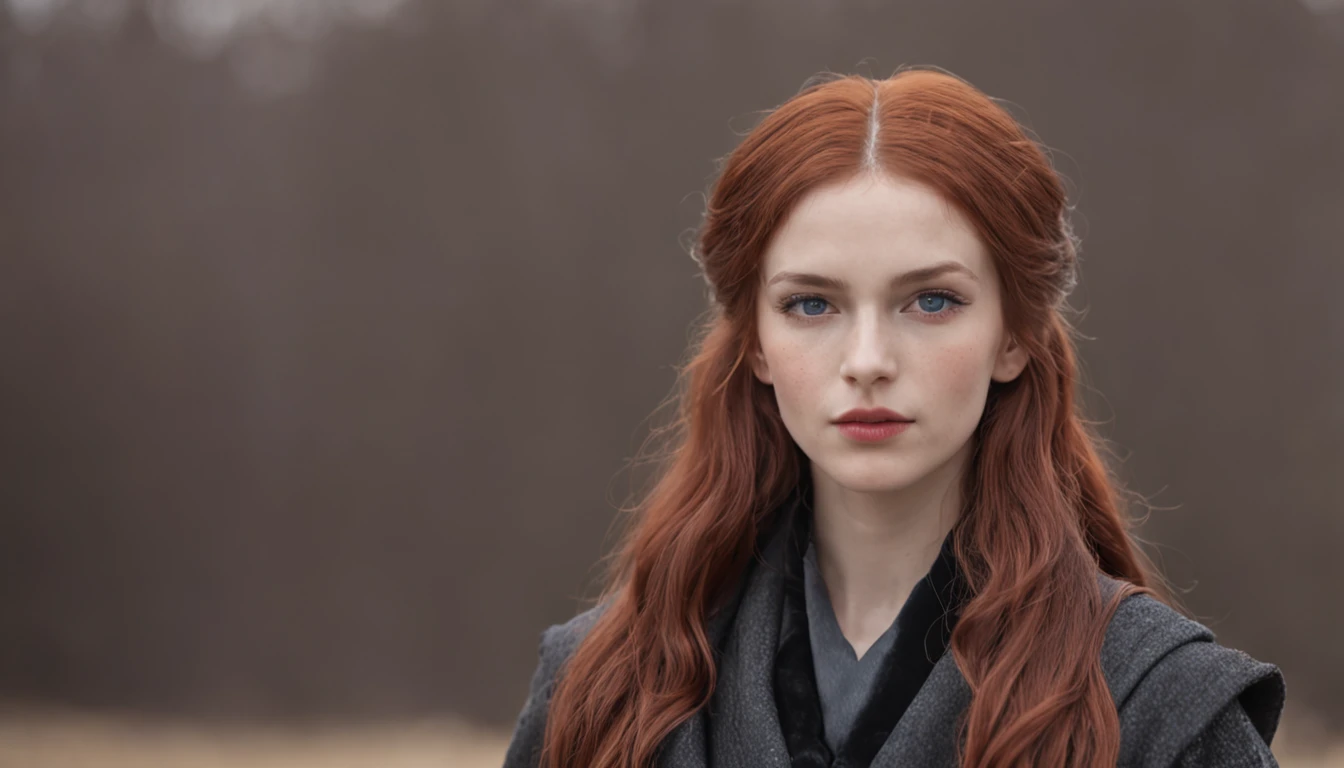 A pair of twins，British Caucasian Male，It looks the same，Red hair，blue colored eyes，Wearing a black robe，Black boots，They all wore a red and yellow scarf，Thin and tall，Walking out of the castle，It was snowing heavily，Very skinny，Very high，A little freckle on the face，The appearance is very handsome，Put your hands in your pockets，Very handsome