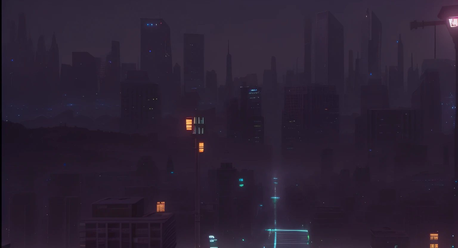 There is a picture of the city with street lights at night, looming over a city, in front of a sci fi cityscape, cityscape ruins in the distance, 2D movies, game footage, an alien cityscape, dystopian city skyline at night, destroyed city in background, traversing a shadowy city, he is traversing a shadowy city