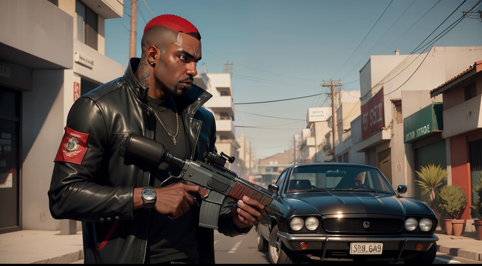 Homem negro,cabelo vermelho,corte red,estilo gta5