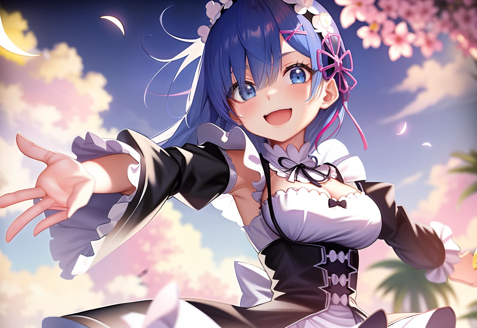 anime big breast, Anime girl, Blue hair, dress, dress, dress, dress, dress, dress, dress, dress, dress, dress, dress, dress,, Rem Rezero, nightcore, Anime girl named Rem Long-Haired Woman, ”beautiful anime woman, ****, small curvaceous ****, anime visual of a cute girl, Anime moe art style maid outfit，She has long flowing hair，busty figure，Long hair and waist，Long hair and waist，Long hair and waist