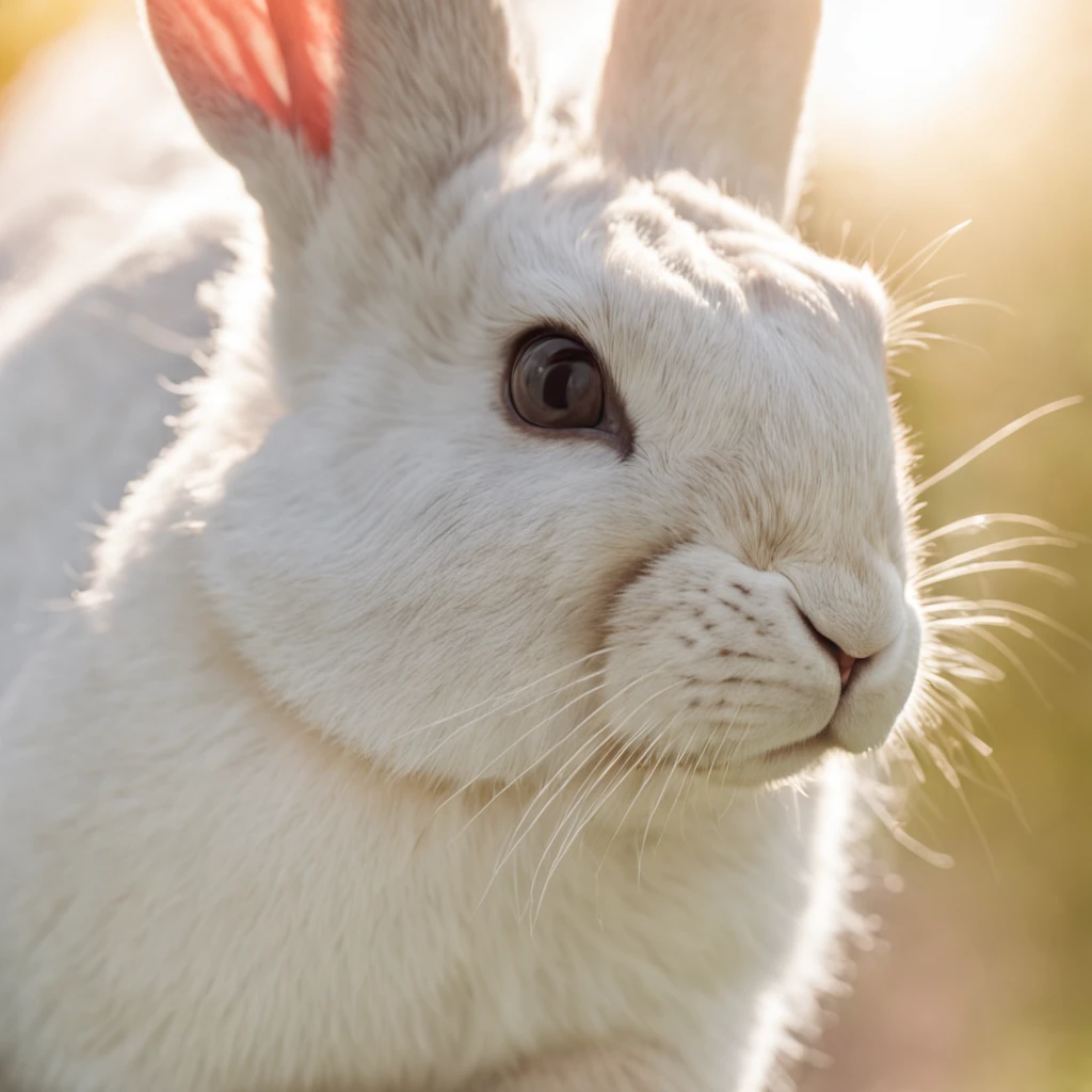 RAW photos,DSLR close-up,A white rabbit on the stairs to heaven,Cold nature documentary photography,detail-rich,Sunlight rays,sunlights,Cinematic lighting,professional colorgraded