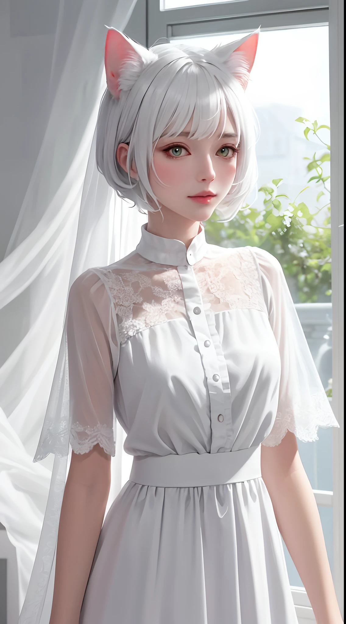 white color hair,White Cat Girl,nakeness