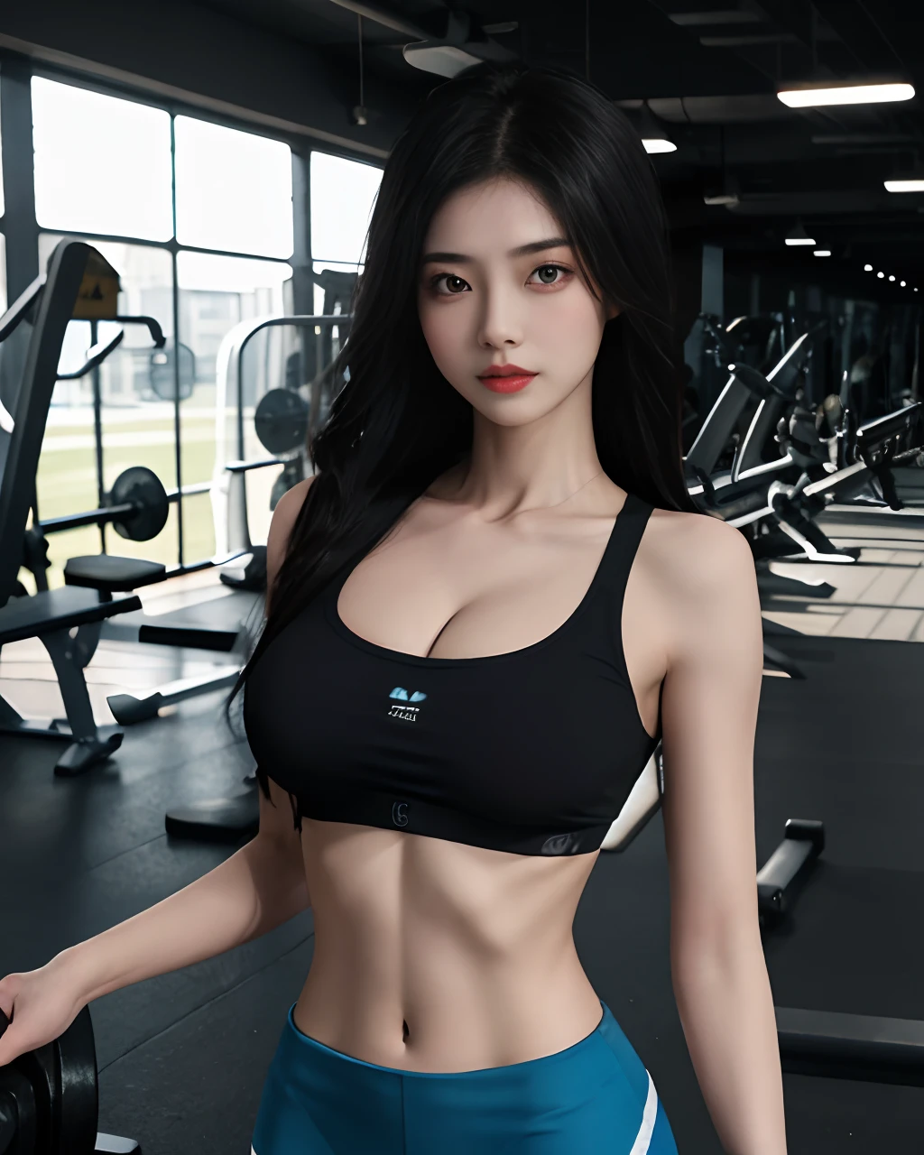 1girl,gym,Special clothes S21, upper body, cowboy shot, masterpiece, beautiful, best quality, Highres, absurdres,Raw photo, dynamic pose, multiple view,