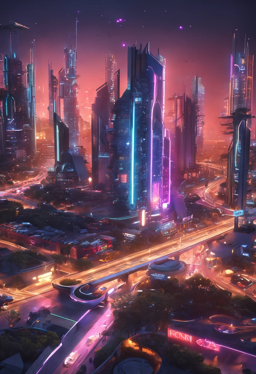 A city with a lot of tall buildings and lights at night - SeaArt AI