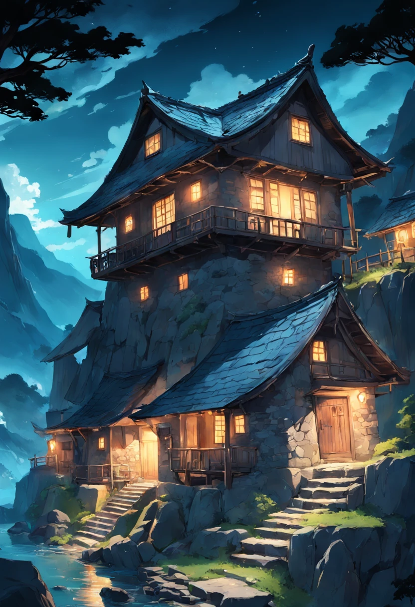 The stone houses in the village were quiet at night, Peaceful and tranquil, The darkness outside is cut off from the roar of the beast