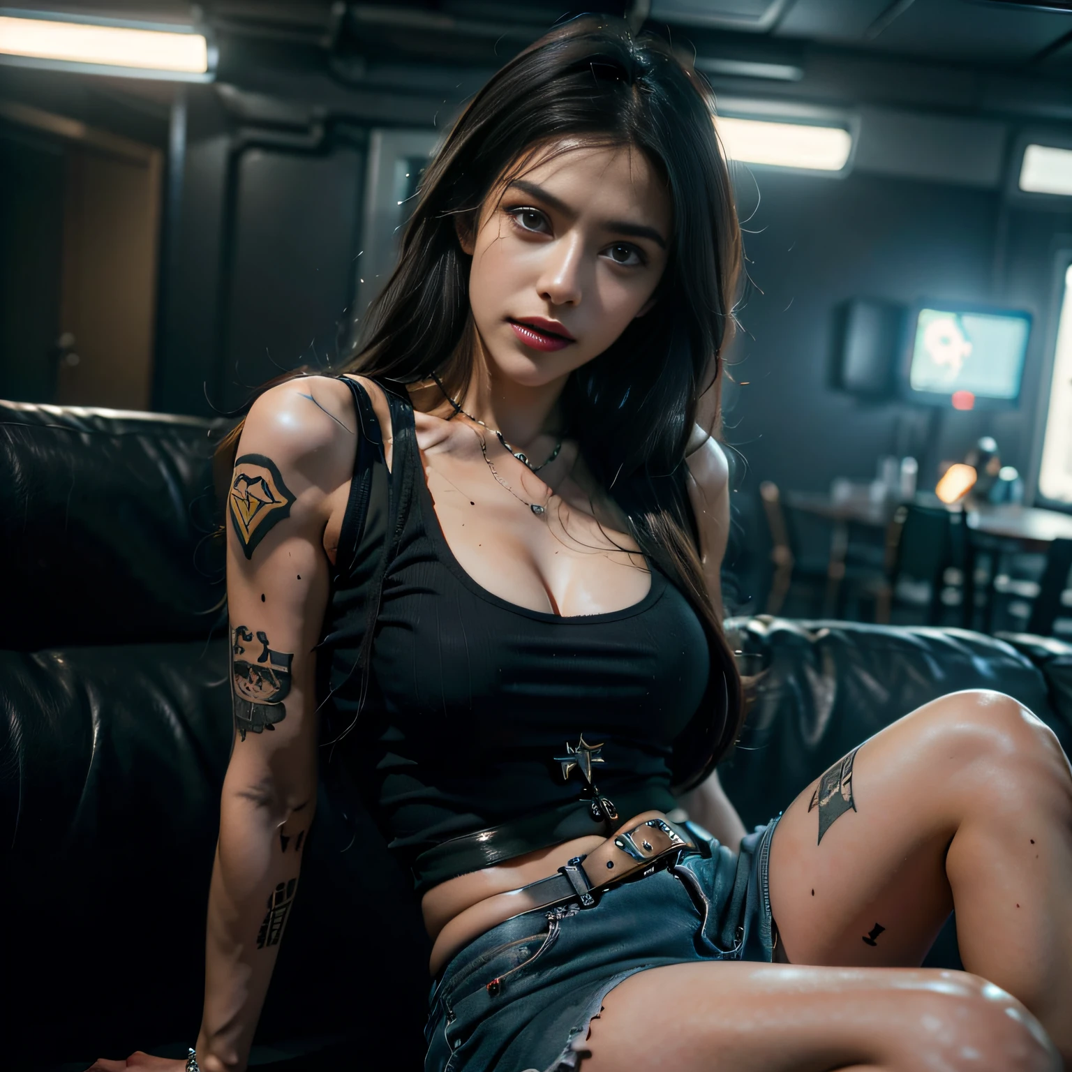 ((Best Quality)), ((masterpiece)), (detailed), 1 young cyberpunk, without clothes tattoos in suggestive pose

