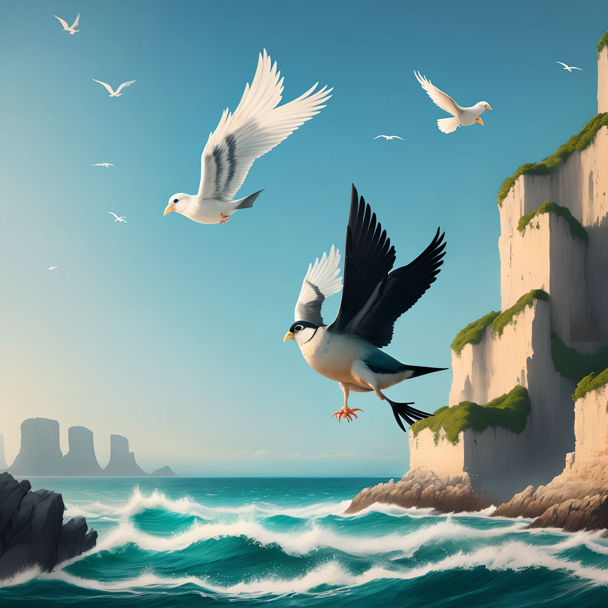 The sea is wide and the fish leap,The sky is high and the birds fly。