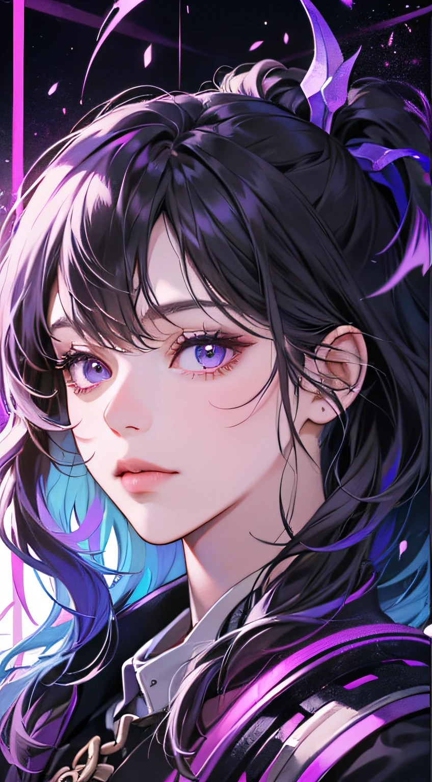 (masterpiece), best quality, (close up on a girl face), (eye focus), expressive eyes, perfect face, purple hair, collar, gorgeous eyes, galaxy eyes, cosmic eyes,sparkling eyes, breath taking, cute, soft expression, perfect skin,[: the girl has  the tongue out, (tongue out:1.3), (:p), (cute tongue out ) she wears a cute expression, joking, funny, captivating, :5]