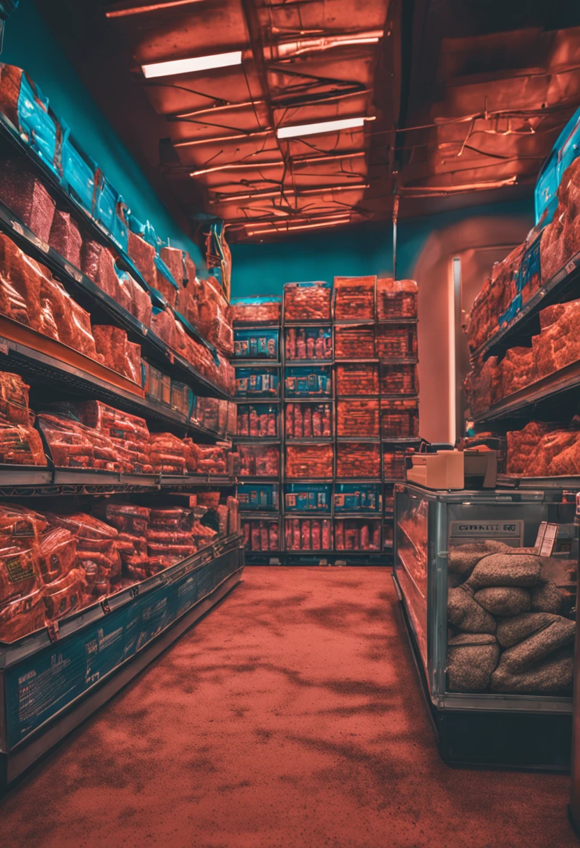 a giant feed package inside a pet store