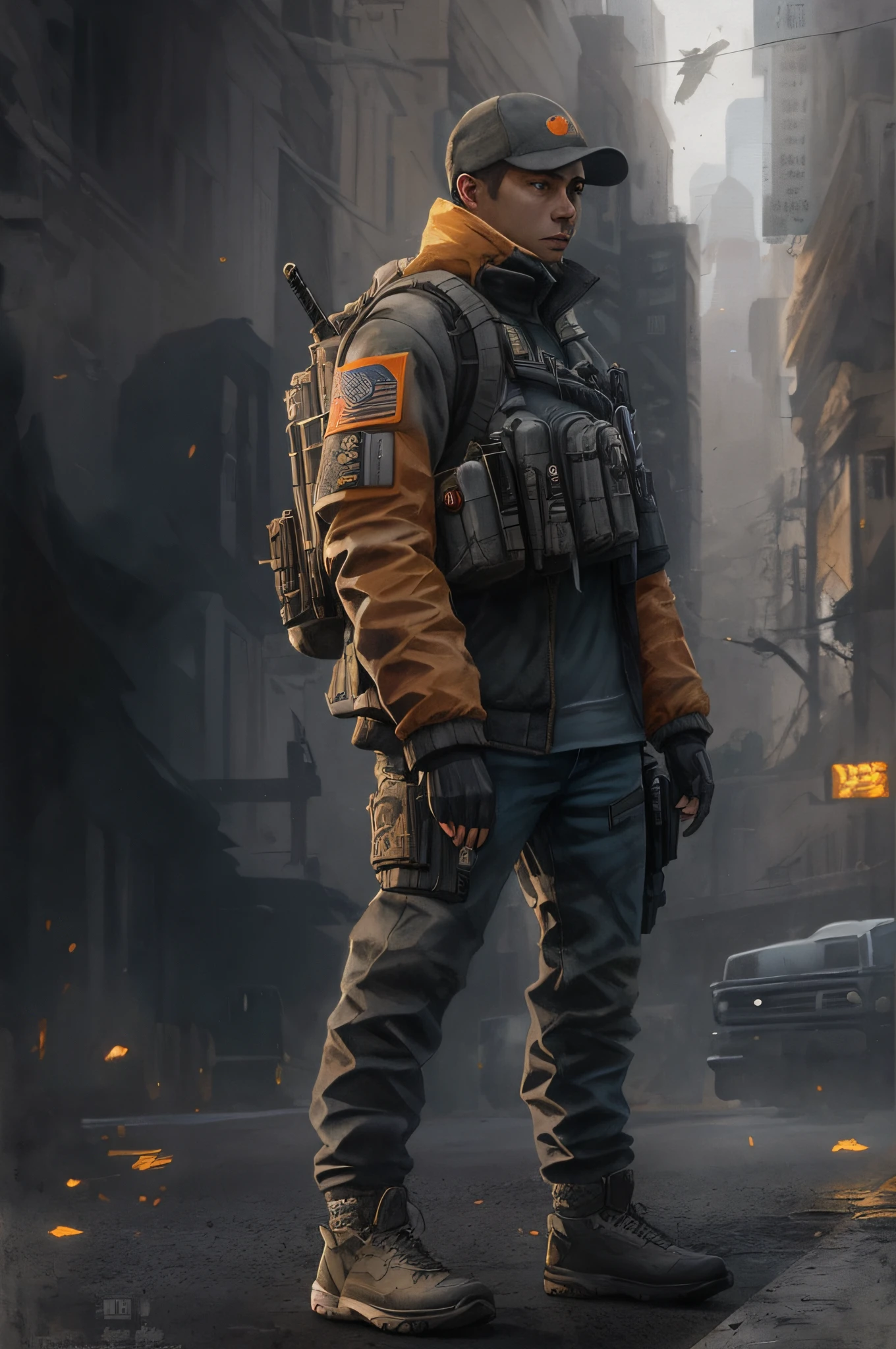 《The Division 2》，VHS effect，（poster for：1.6），poster on wall，Nostalgia，filmposter，Western film（skin textures），intricately details，finely detailled，Hyper-detailing，Ray traching，sub surface scattering，diffused soft lighting，shallowdepthoffield，author：（Oliver Waite） CGSociety trends，复杂，high detal，Sharp focus，dramatics，The art of realist painting by Greg Rutkowski