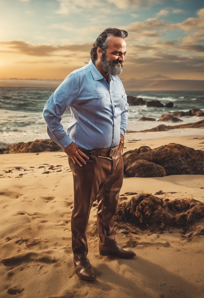 um homem obeso tomando cerveja de camisa vermelha