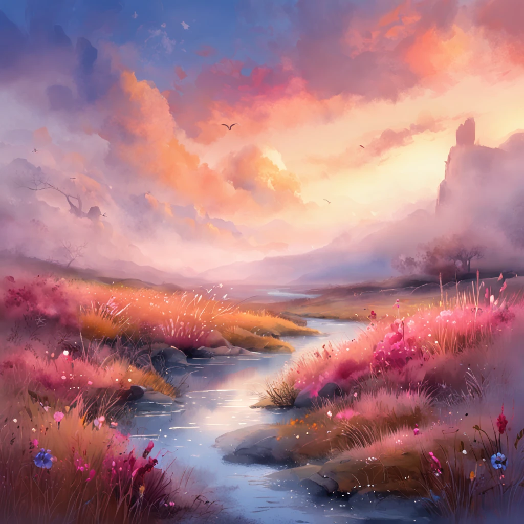 Thick fog on the ground,  Unreal Engine 5, Cinematic, splash, blue and pink