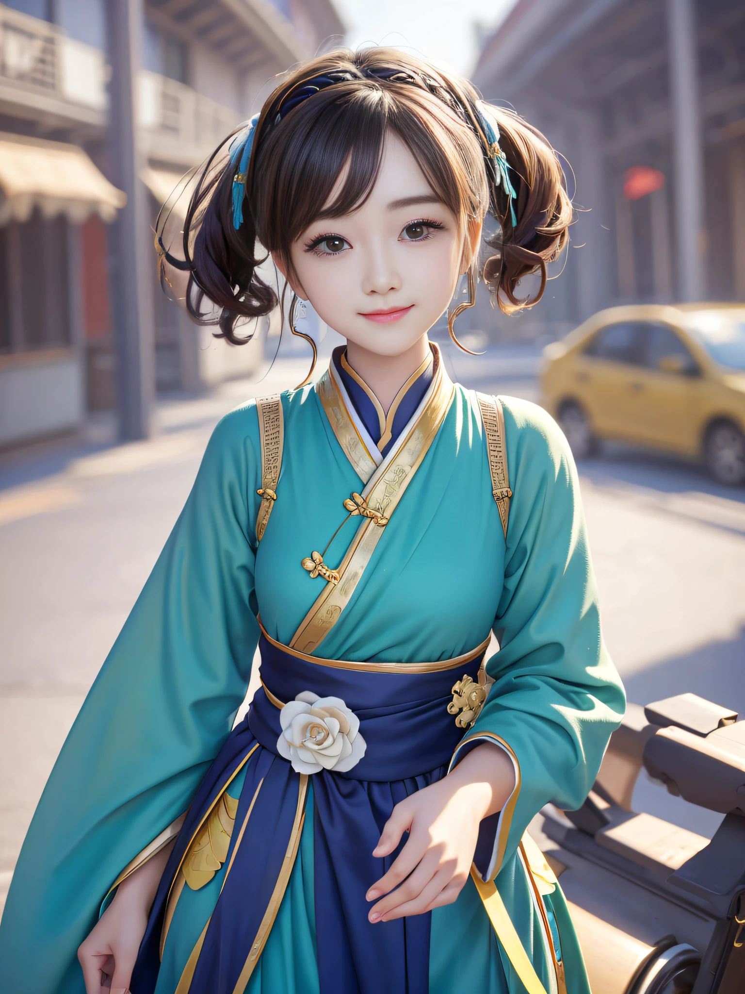 Mao Xiaotong's figure,Comfortable face shape,Jing Tian's eyebrows,Liu Yifei's nose,short detailed hair,Background bokeh,Edge lighting,k hd,dimple,ssmile,realisticlying。 --auto