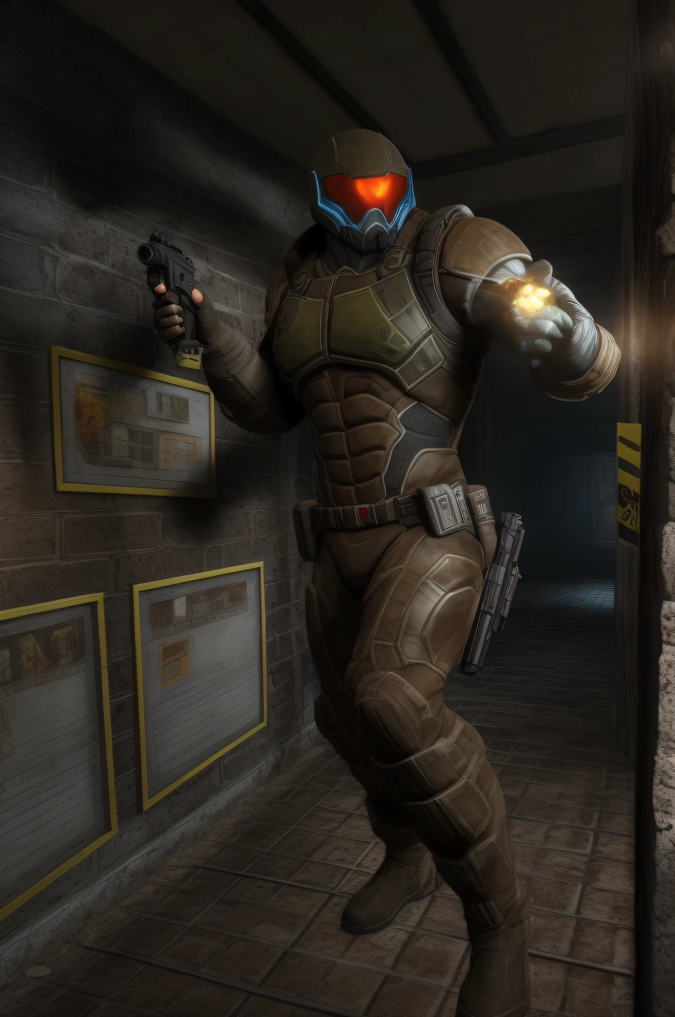 In the room, a man in a suit holds a gun, Soldier of Science Fiction, Stealth costume, battle suit, In the game Capture 3D rendering, 3D art games, clothed in stealth armor, 3D game art, In the costume of a mercenary of dark space, SFM-рендеринг, fps game concept art, Dressed in sci-fi military armor