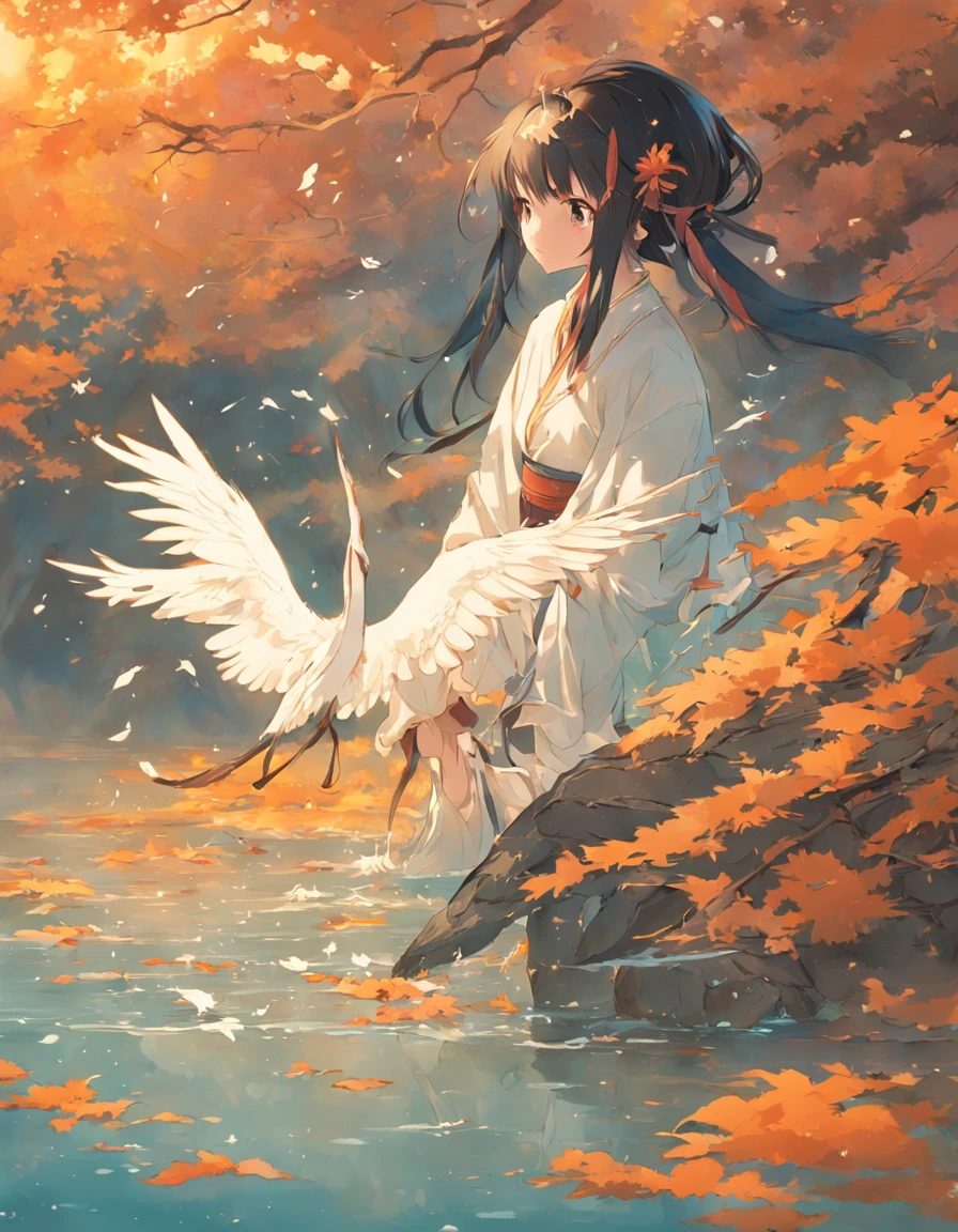 Luo Xia and the hired heron flew together in the autumn water