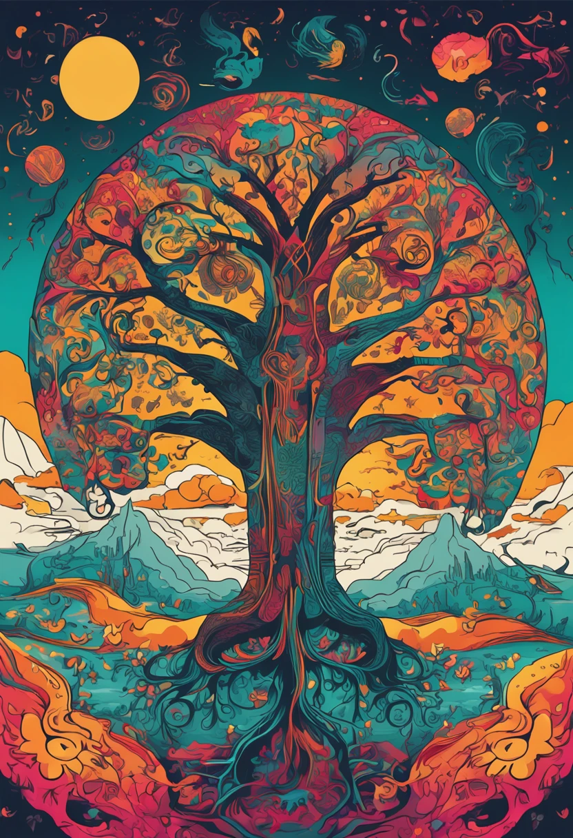 the tree of life, the beginning of creation, melting in the parallel universe, psychedelic