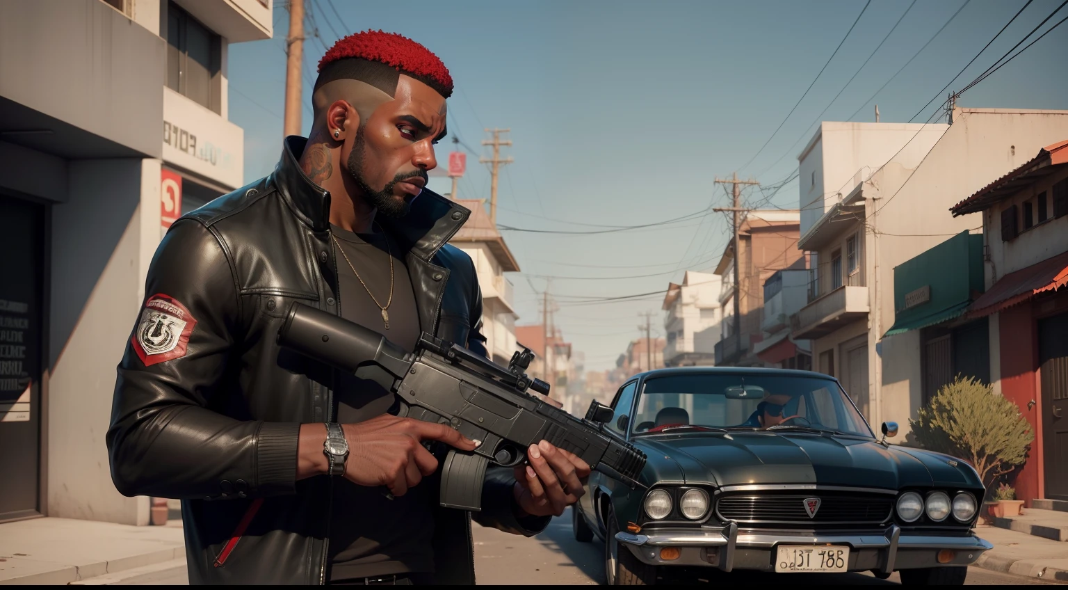 Homem negro,cabelo vermelho,corte red,estilo gta5