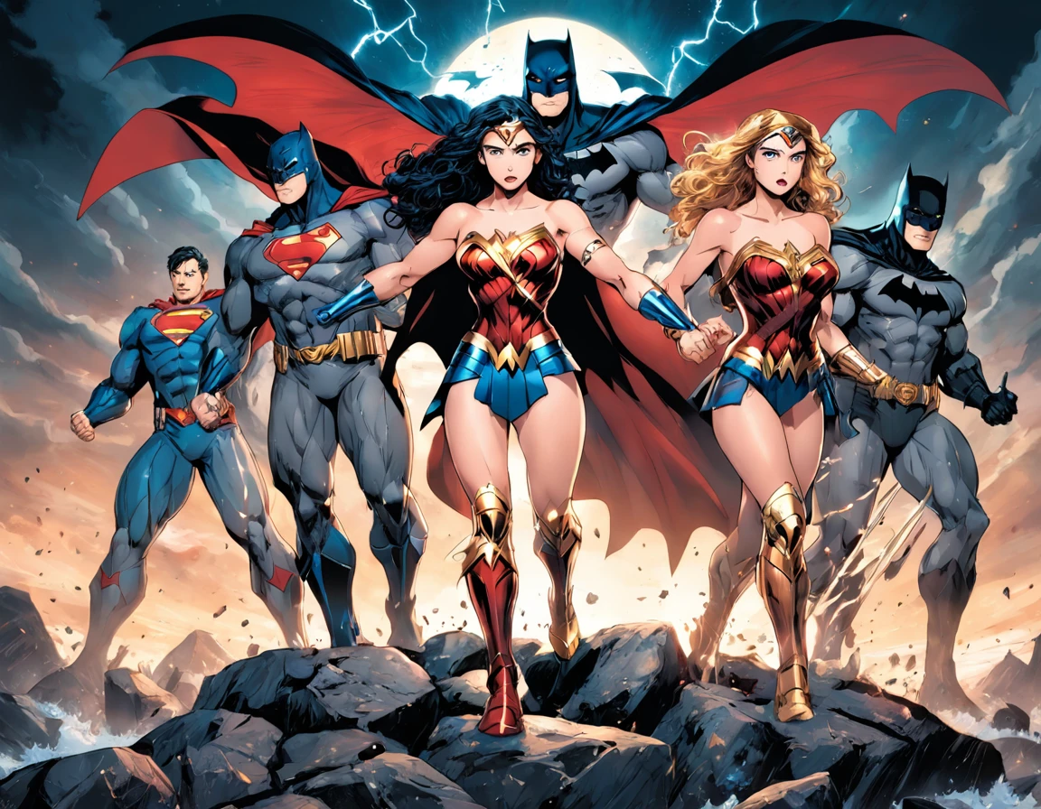The Justice League ( Batman, Superman, Wonder Woman, The Flash, Cyborg, Aquaman) from Dc comics, 8k, wallpaper, JIm Lee style
