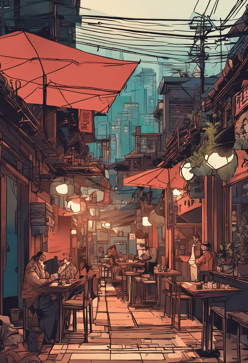 城市，the street，One guy，restaurant，elevation