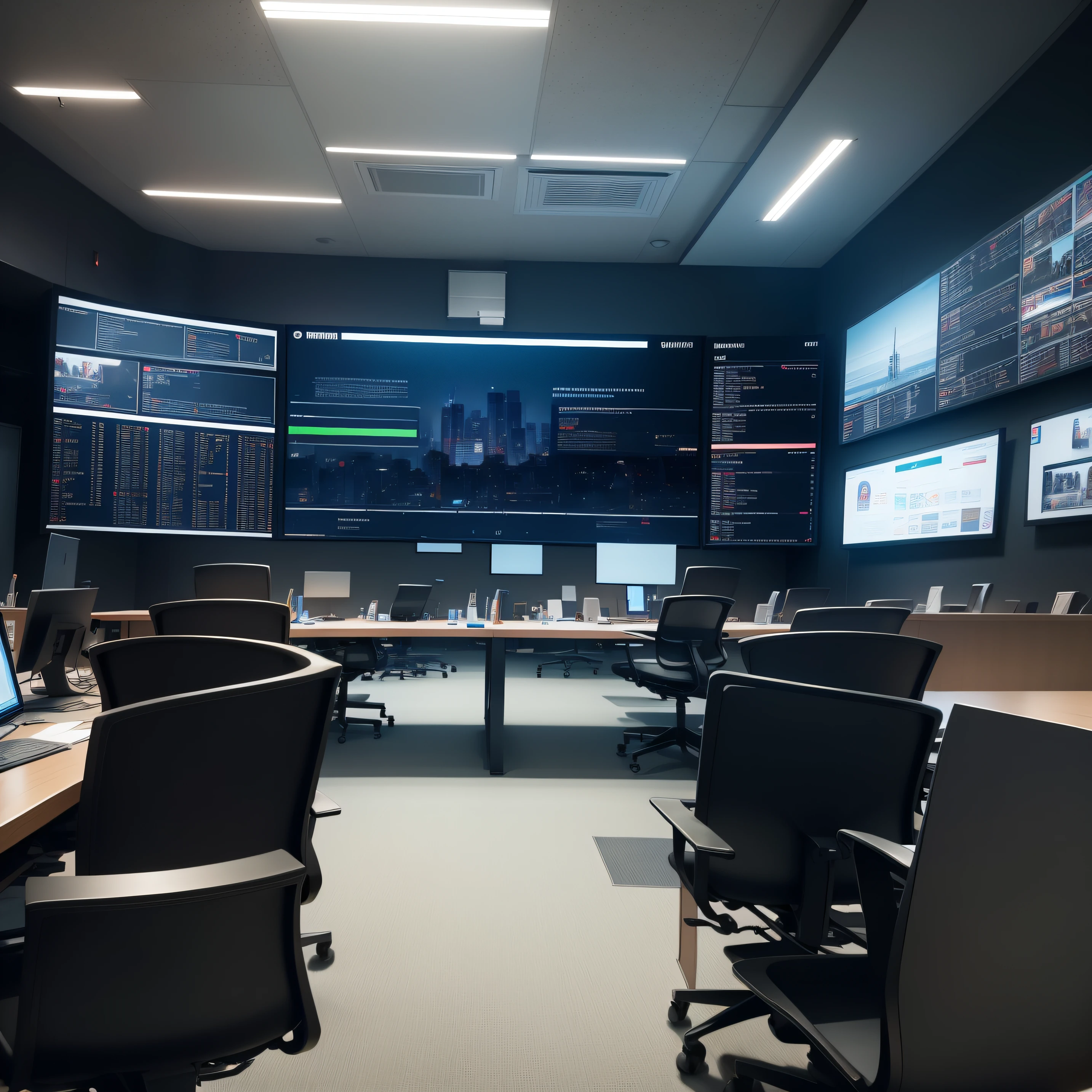 (Best Quality) security operations center with large screens and no people