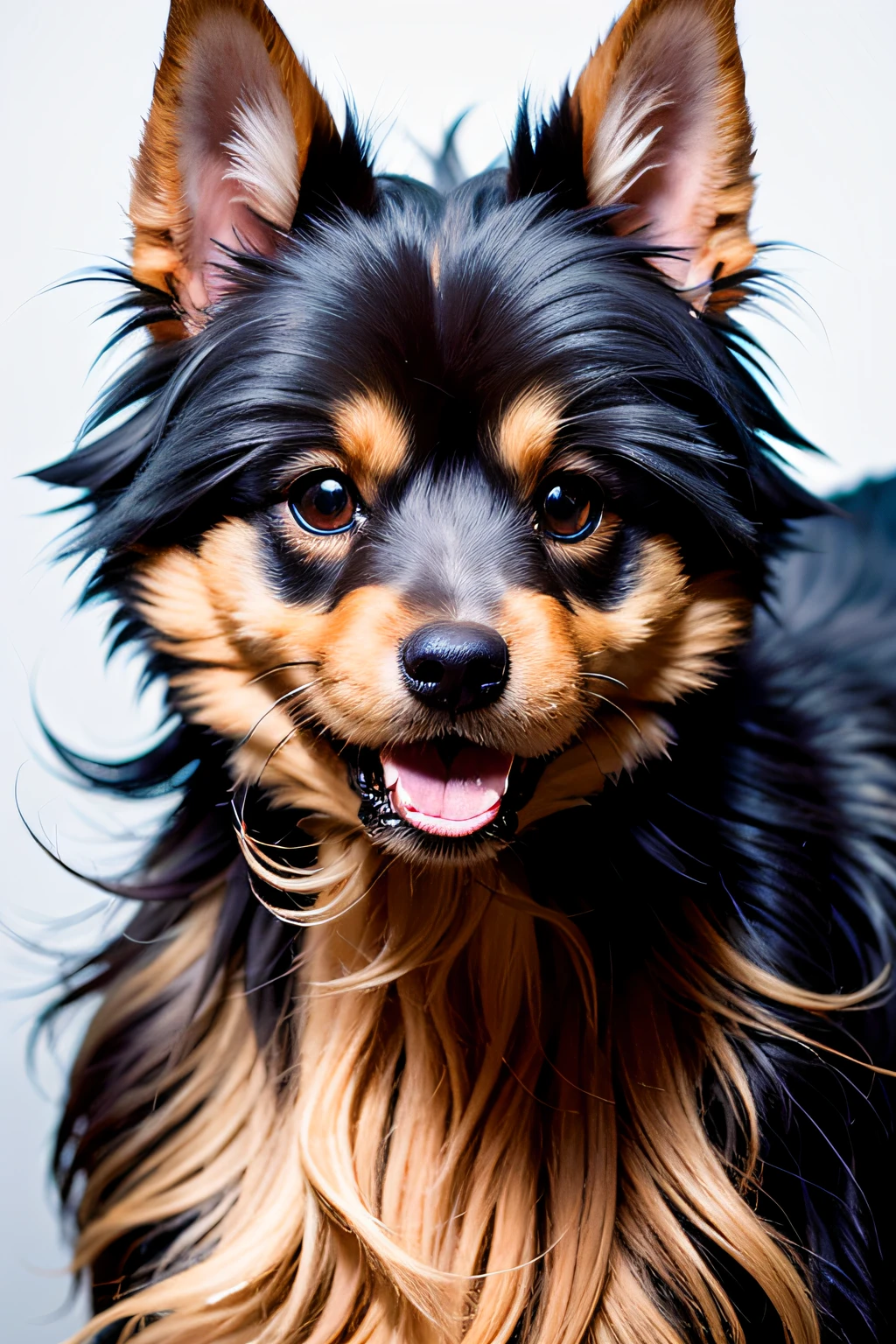 Realistic portrait of a cute Yorkshire terrier dog
((cor preta e cinza)) sorriso bonito, ((humorous)), black background dark lighting, Yellow neon, close-up, Product Vision, detalhes faciais detalhados, rosto perfeito, nitidez, trending on artsation, sharp facial details, cgsociety, arte digital de ultra alta qualidade, requintado hiper detalhe, 4k, Soft lighting 8k, sonhador --iso 100, moda -