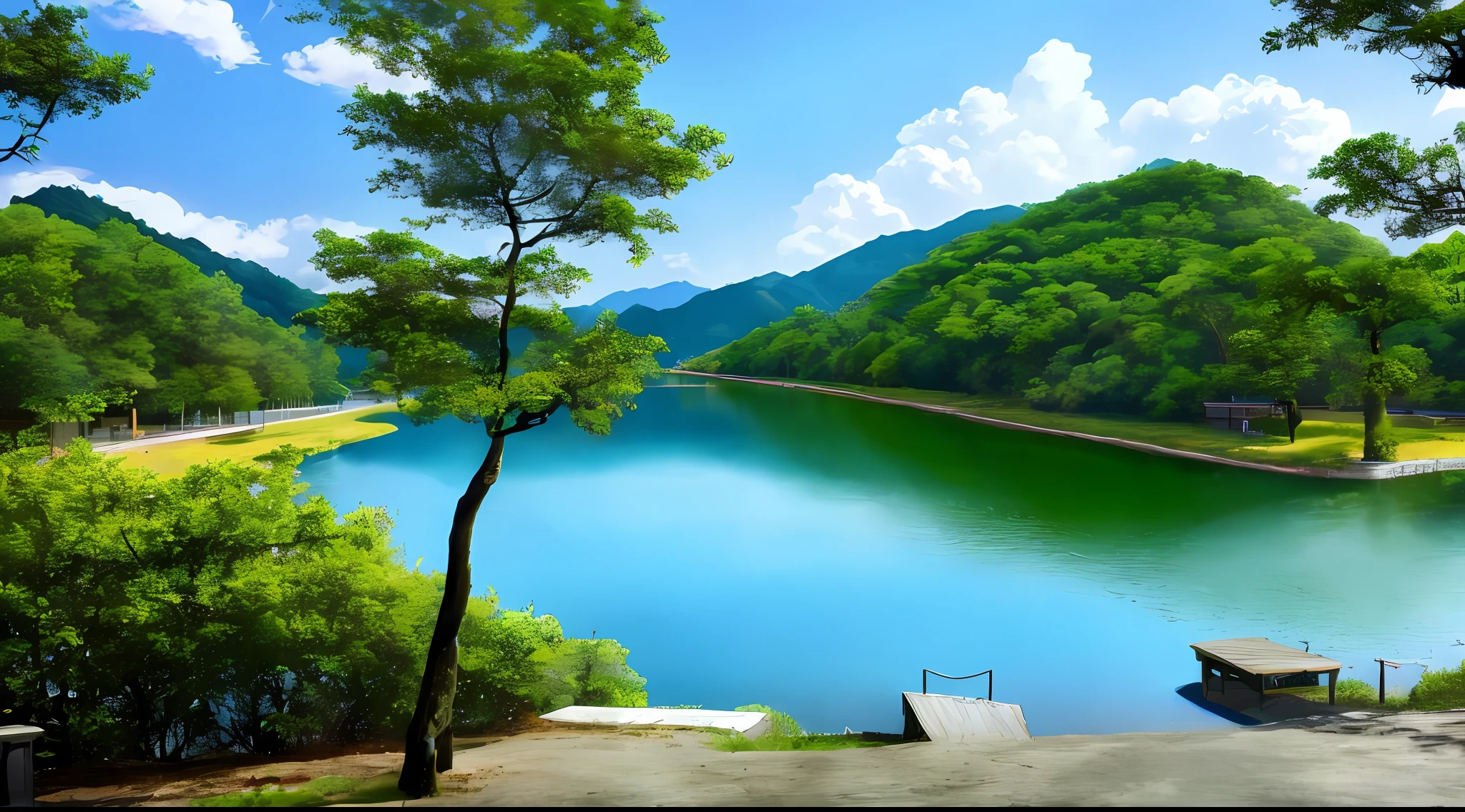 blue-sky,baiyun,lake water,ln the forest,cozily