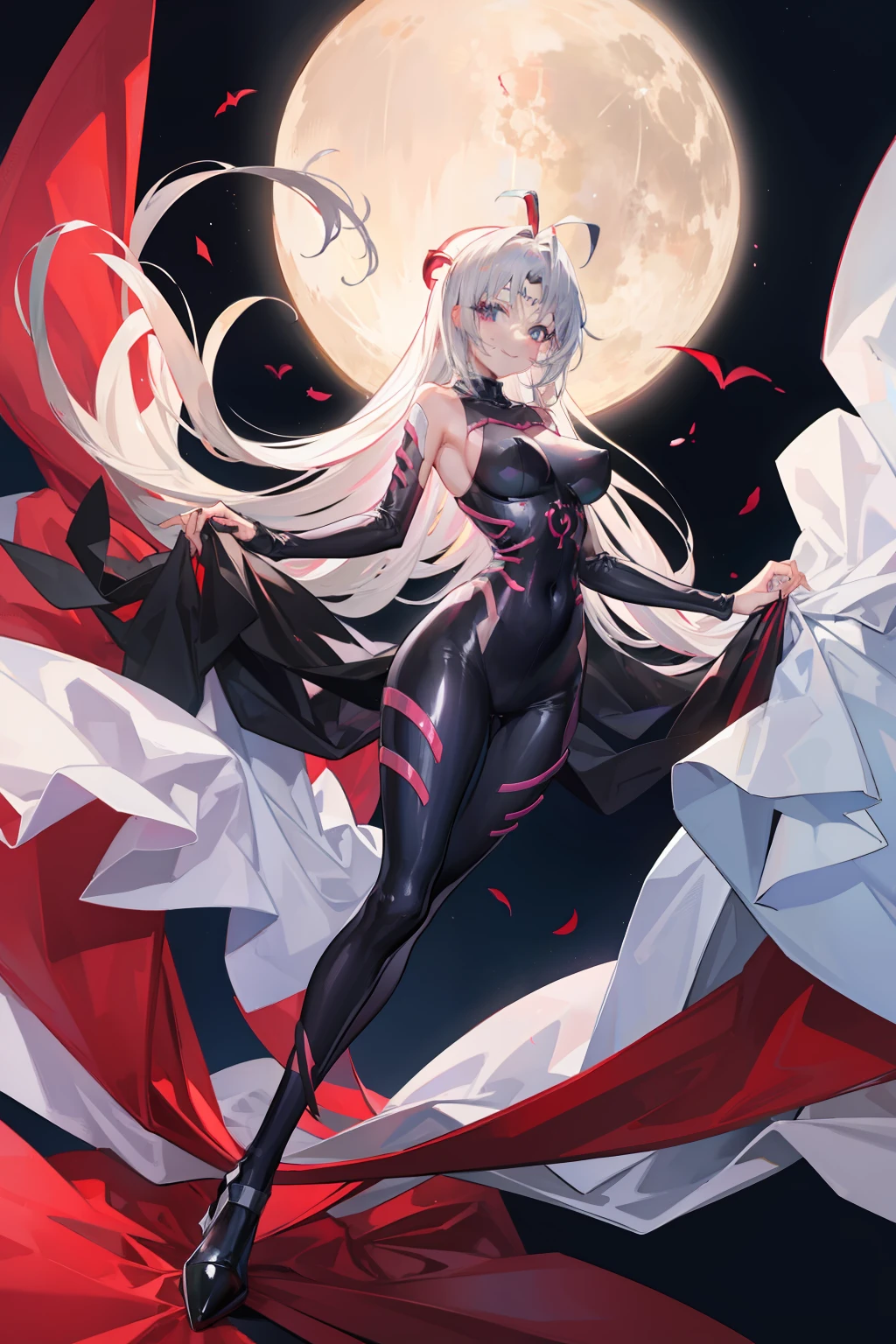 a smile silber hair Long full body suits seductiv succubus