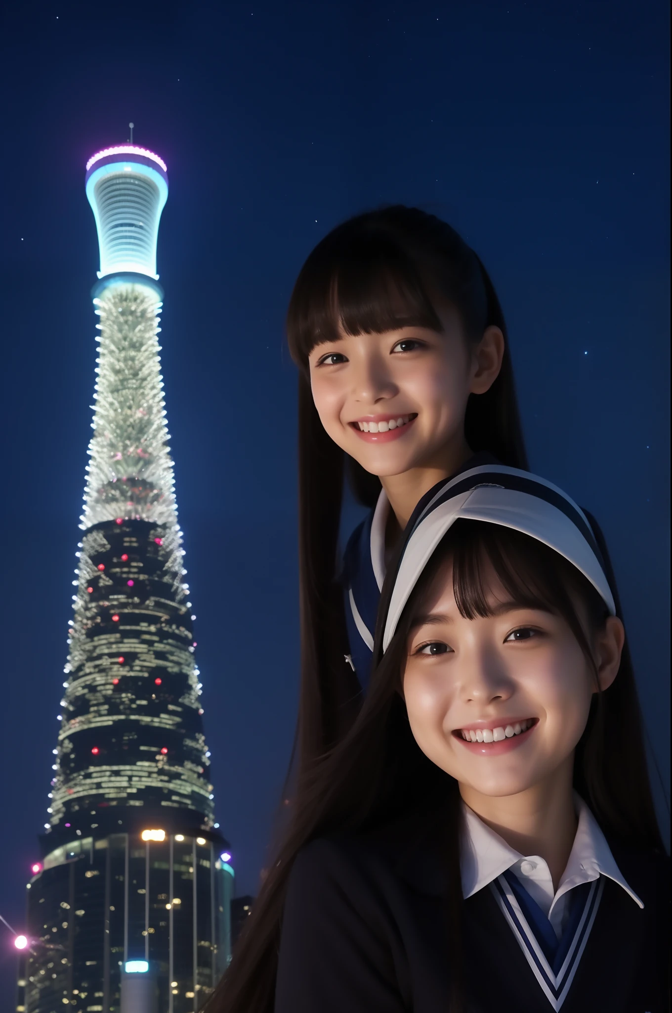 A smile、hi-school girl、校服、stele、Tokyo Skytree、Aurora